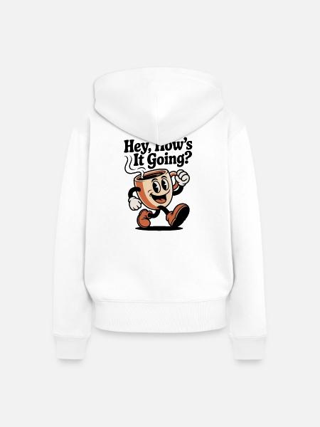 Laufender Kaffeebecher - Frauen Premium Bio Zip Hoodie - Weiß
