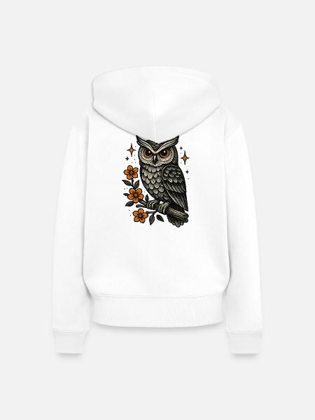 Eulenstern mit Feuerblüten - Frauen Premium Bio Zip Hoodie - Weiß