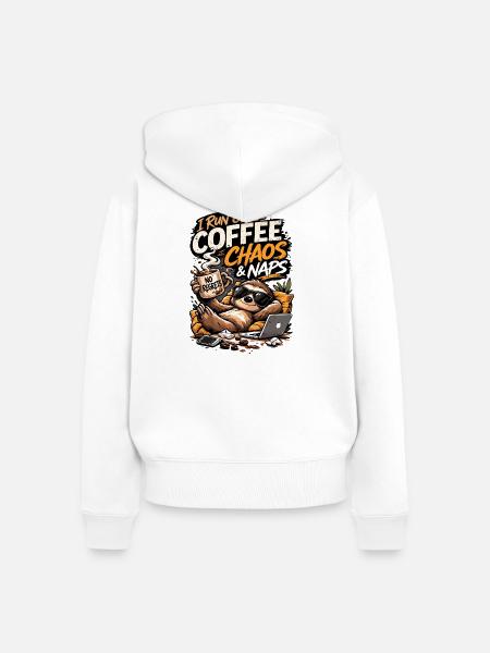 Kaffee-Chaos & Nickerchen Faultier-T-Tee - Frauen Premium Bio Zip Hoodie - Weiß