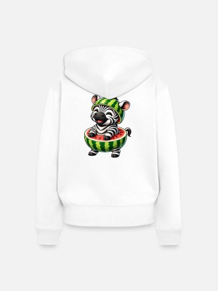 Zebra Wassermelone Lustiger Cartoon - Frauen Premium Bio Zip Hoodie - Weiß