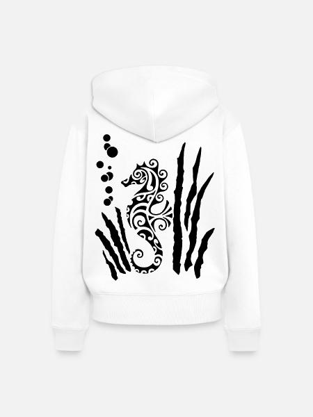 Schwarzes Stammes-Seepferdchen - Frauen Premium Bio Zip Hoodie - Weiß