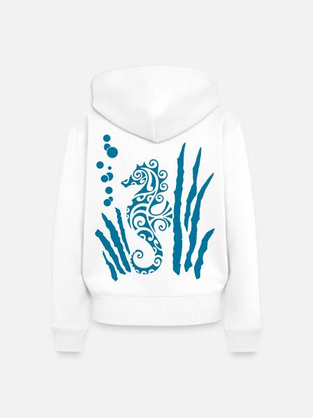Blaues Stammes-Seepferdchen - Frauen Premium Bio Zip Hoodie - Weiß