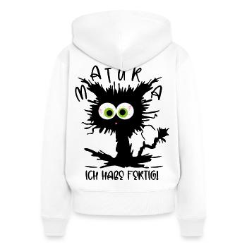 Matura 2026 - Ich habe fertig - Gestresste Katze - Frauen Premium Bio Zip Hoodie - Weiß - Hinten - AI Model Female 172 light (172cm)
