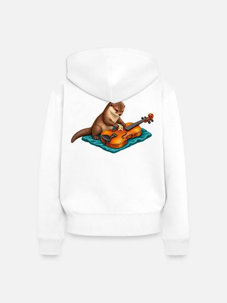 Otter repariert eine Geige - Frauen Premium Bio Zip Hoodie - Weiß