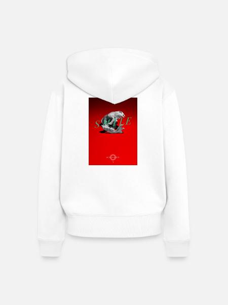 Lächelnder Schädel auf rotem Grund - Frauen Premium Bio Zip Hoodie - Weiß