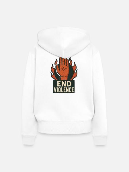 Flammenhand gegen Gewalt - Frauen Premium Bio Zip Hoodie - Weiß