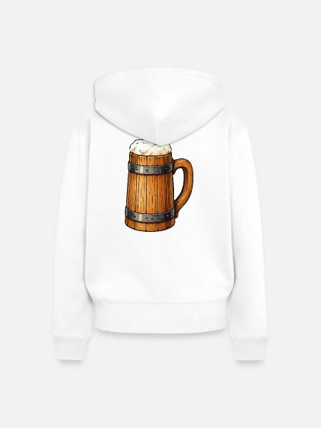 Bierfass Krug Holzdesign - Frauen Premium Bio Zip Hoodie - Weiß
