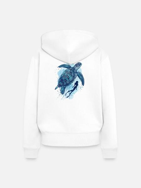 Die Große Schildkröte & Taucherin - Frauen Premium Bio Zip Hoodie - Weiß