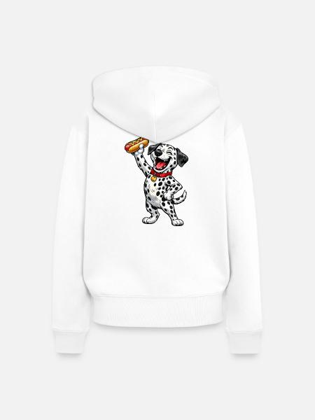Dalmatiner mit Hot Dog - Frauen Premium Bio Zip Hoodie - Weiß