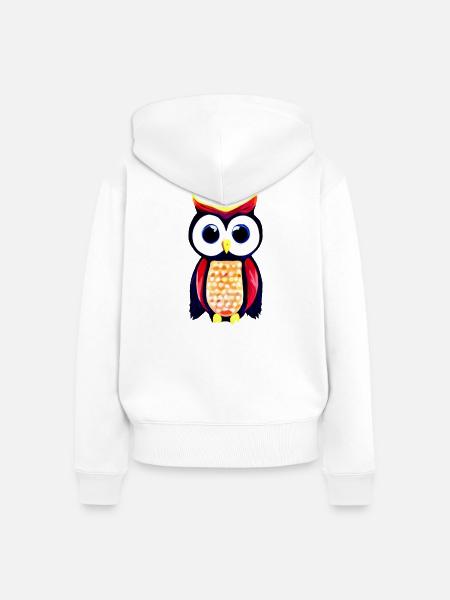 Eule mit großen neugierigen Augen - Frauen Premium Bio Zip Hoodie - Weiß