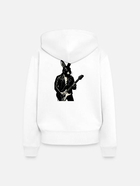 Rabbit in Leather spielt Gitarre - Frauen Premium Bio Zip Hoodie - Weiß