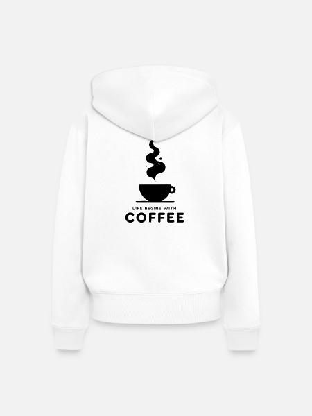 Kaffeebeginn: Leben beginnt - Frauen Premium Bio Zip Hoodie - Weiß