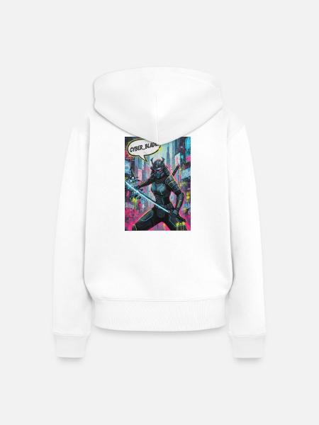 Cyber Samurai Neon Graffiti - Frauen Premium Bio Zip Hoodie - Weiß