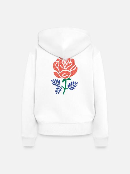 Korallenrose mit Blaugrünen Blättern - Frauen Premium Bio Zip Hoodie - Weiß