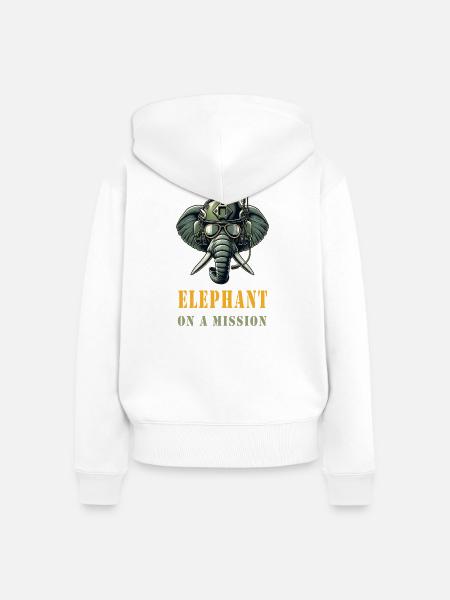 Elefant auf Mission - Frauen Premium Bio Zip Hoodie - Weiß