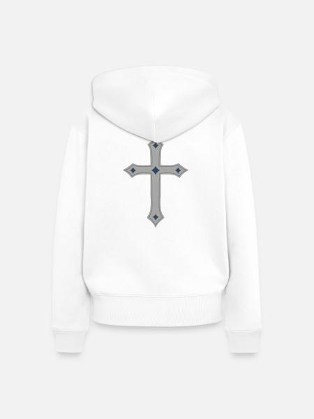 Graues Kreuz mit Indigo-Diamanten - Frauen Premium Bio Zip Hoodie - Weiß