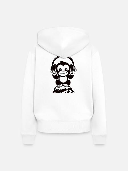 DJ Affe – Kopfhörer & Rockhandzeichen - Frauen Premium Bio Zip Hoodie - Weiß