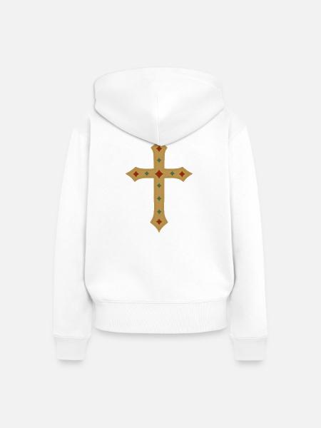 Goldenes Kreuz mit Edelstein-Einlagen - Frauen Premium Bio Zip Hoodie - Weiß
