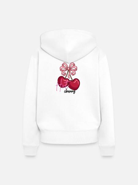 Kirschenherzen mit Schleife - Frauen Premium Bio Zip Hoodie - Weiß