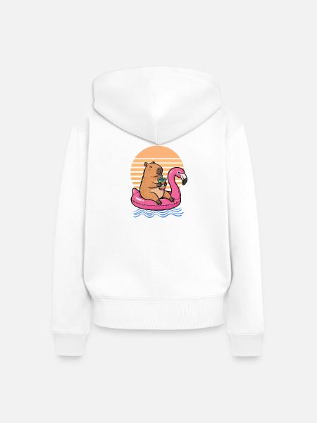 Capybara auf rosa Flamingo - Frauen Premium Bio Zip Hoodie - Weiß