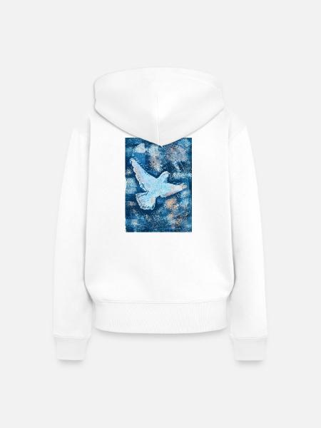 Blauer Vogel im Flug - Frauen Premium Bio Zip Hoodie - Weiß
