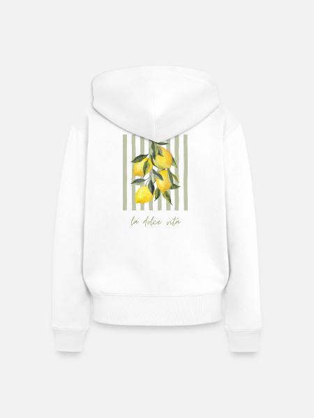 Zitrone im Streifenmuster - Frauen Premium Bio Zip Hoodie - Weiß