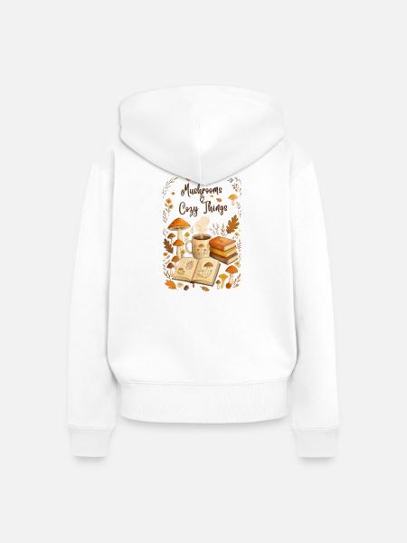 Pilze und gemütliche Süße - Frauen Premium Bio Zip Hoodie - Weiß