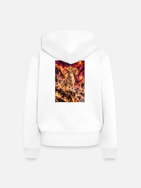 Kosmischer Widder im Sternenfeuer - Frauen Premium Bio Zip Hoodie - Weiß
