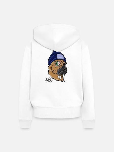 Hund mit Beanie - Frauen Premium Bio Zip Hoodie - Weiß