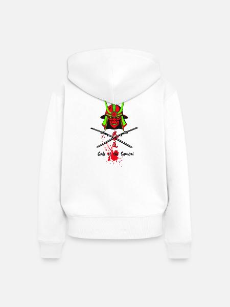 Samuraihelm Kabuto 3 - Frauen Premium Bio Zip Hoodie - Weiß