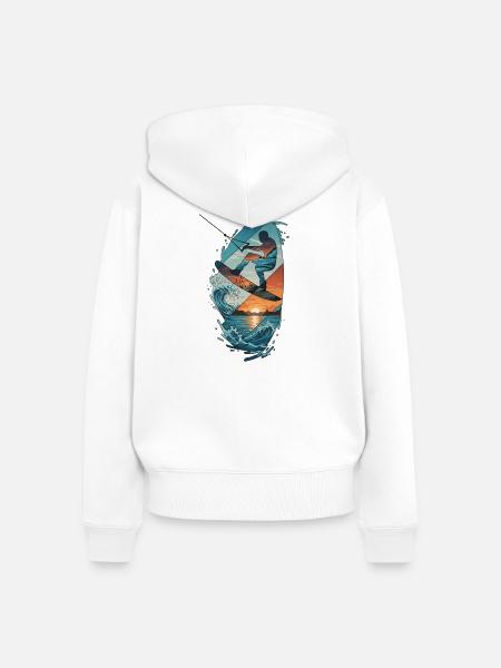 Sunset Waves Kiteboard-Porträt - Frauen Premium Bio Zip Hoodie - Weiß