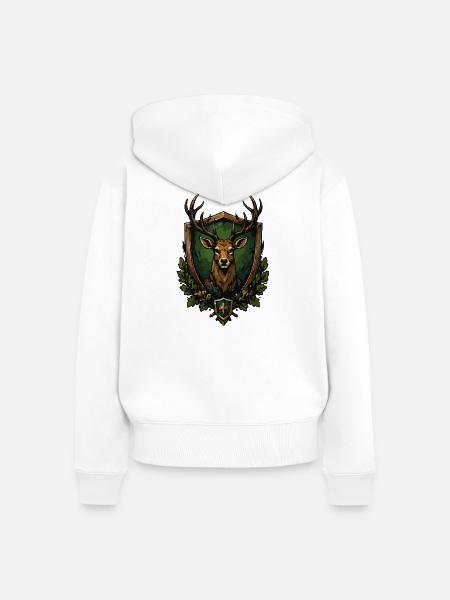 Hirsch Waldemblem - Frauen Premium Bio Zip Hoodie - Weiß