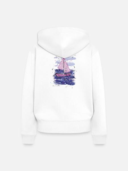 Segelboot Lucky 28 Maritim Skizze - Frauen Premium Bio Zip Hoodie - Weiß