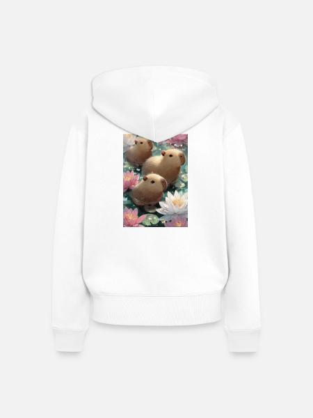 Pastel lotus capybaras - Frauen Premium Bio Zip Hoodie - Weiß