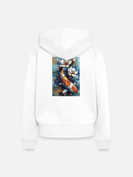 Aquarell-Koi und Blumen - Frauen Premium Bio Zip Hoodie - Weiß