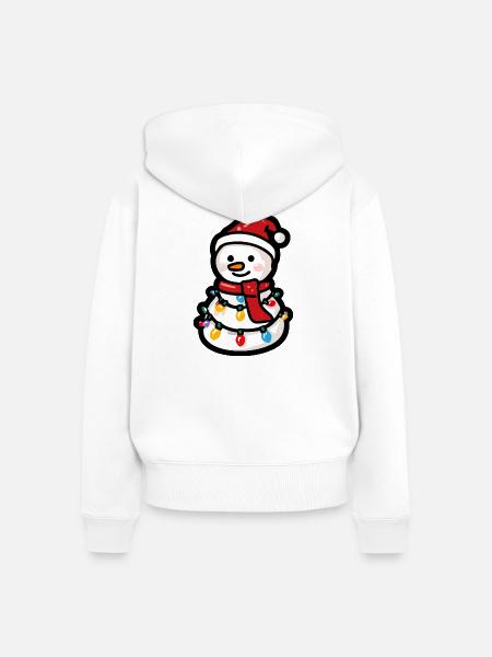 Schneemann mit Lichterkette und Schal - Frauen Premium Bio Zip Hoodie - Weiß