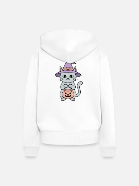Kürbis-Halloween-Hexenkatze - Frauen Premium Bio Zip Hoodie - Weiß