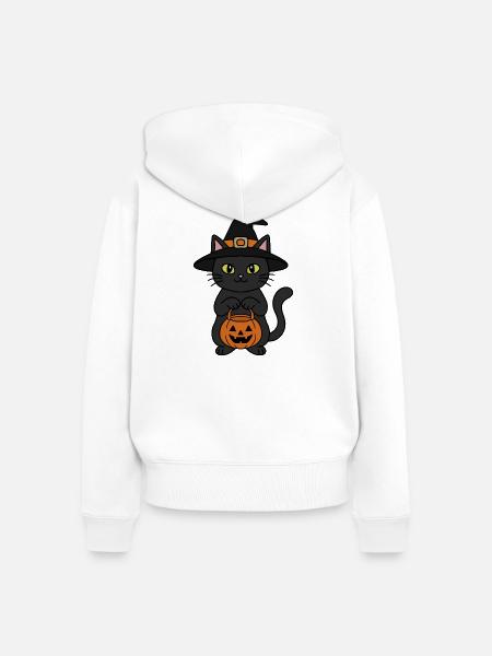 Hexenkatze und Kürbis - Frauen Premium Bio Zip Hoodie - Weiß