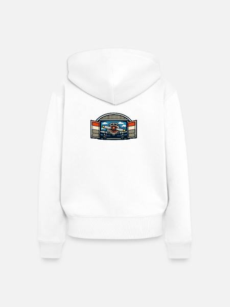Retro Propeller Flugzeug Hangar - Frauen Premium Bio Zip Hoodie - Weiß