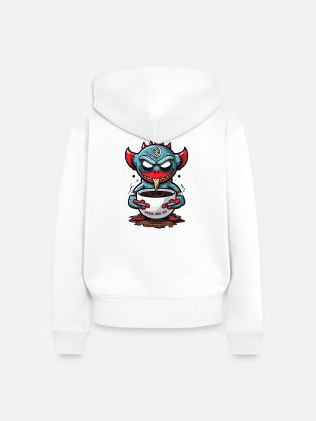 Kaffee Monster - Frauen Premium Bio Zip Hoodie - Weiß