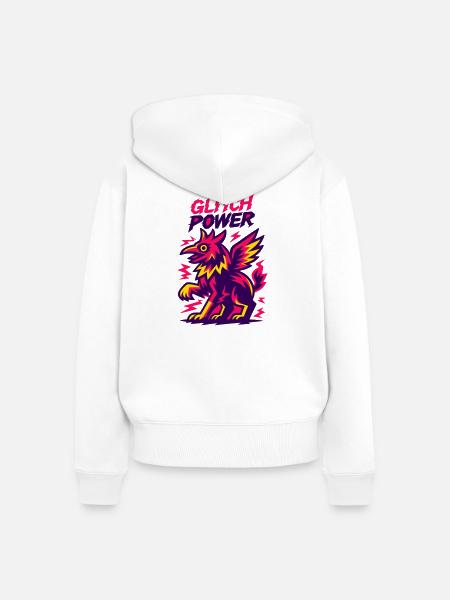 Glitch Power Drache - Frauen Premium Bio Zip Hoodie - Weiß