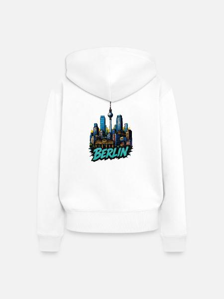 Berliner Skyline Bild - Frauen Premium Bio Zip Hoodie - Weiß