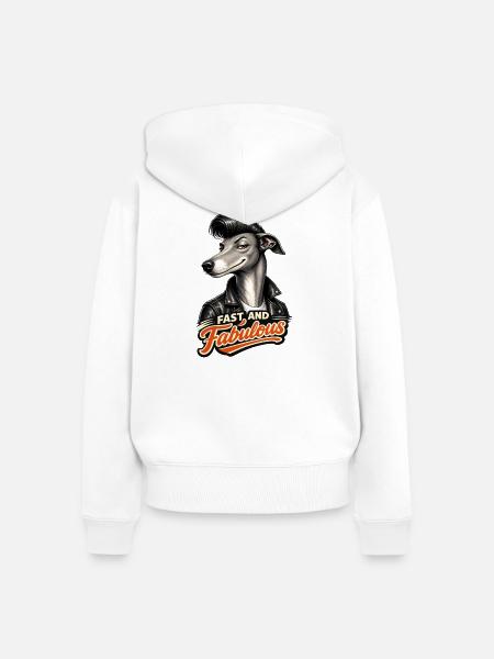 Windhund mit Pompadour - Frauen Premium Bio Zip Hoodie - Weiß