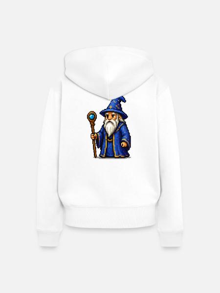 Blauer Zauberer Pixelheld - Frauen Premium Bio Zip Hoodie - Weiß