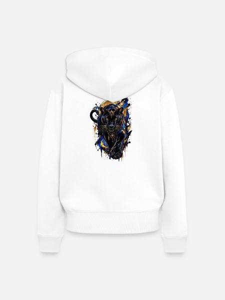 Panthère noire or et bleu - Frauen Premium Bio Zip Hoodie - Weiß
