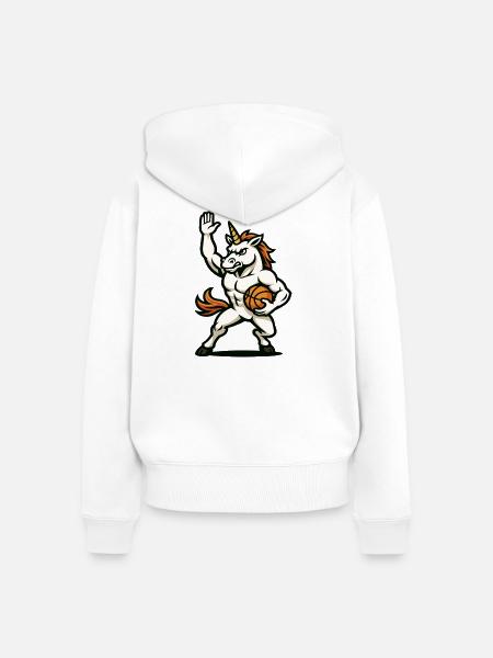 Basketball-Einhorn-Krieger - Frauen Premium Bio Zip Hoodie - Weiß
