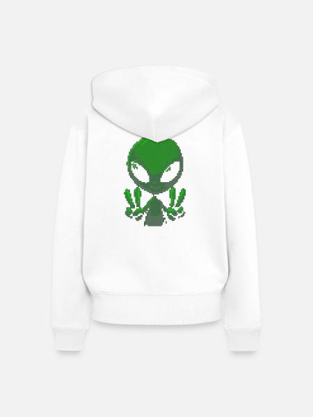 Pixel grünes Alien-Friedenszeichen - Frauen Premium Bio Zip Hoodie - Weiß