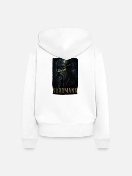 Nordmann mit Rabenbegleiter - Frauen Premium Bio Zip Hoodie - Weiß