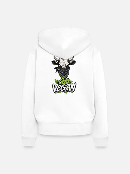 Go Vegan - Frauen Premium Bio Zip Hoodie - Weiß