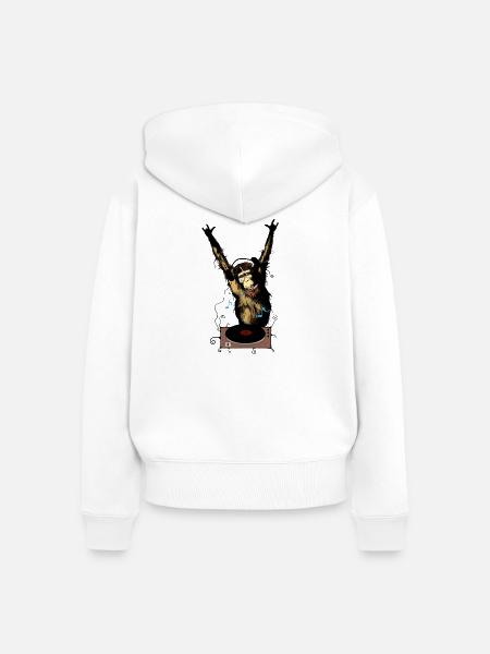 Humorvoller Affe mit DJ-Gear - Frauen Premium Bio Zip Hoodie - Weiß